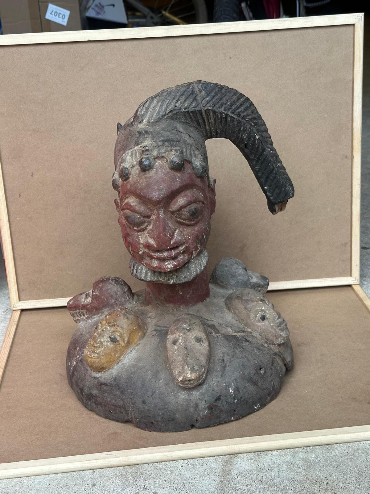 Vintage Yoruba Egungun Headdress Plateau Ancestor Mask Carved Wood Nigeria 16"