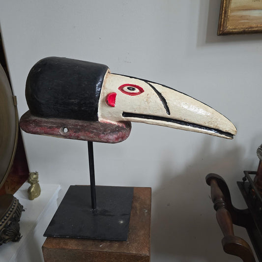 Vintage Igala Apwiepwe Bird Masquerade Headdress Carved Wood Water Spirit 19"