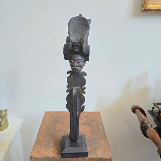 Vintage Chokwe Command Staff with Carved Head (16") | Angola/DRC