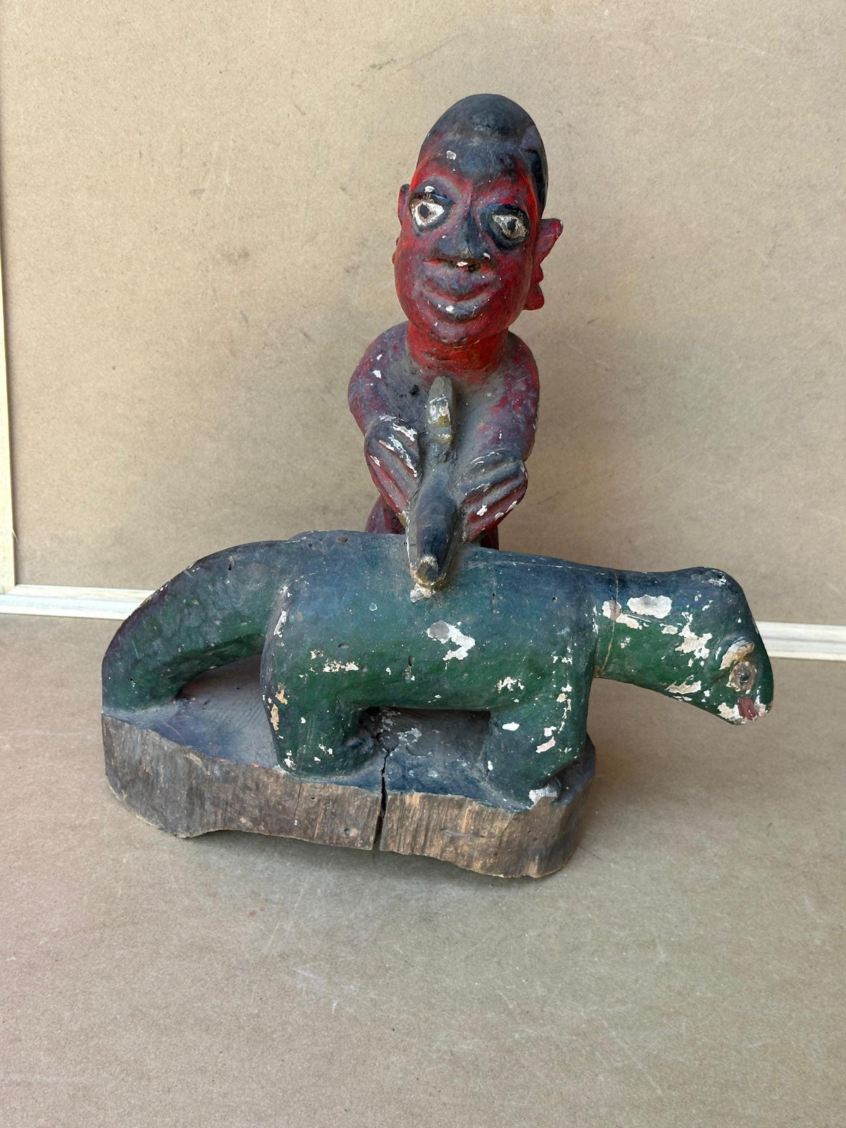 Vintage Yoruba Shrine Sculpture: Man Performing Ritual Sacrifice 12.5"