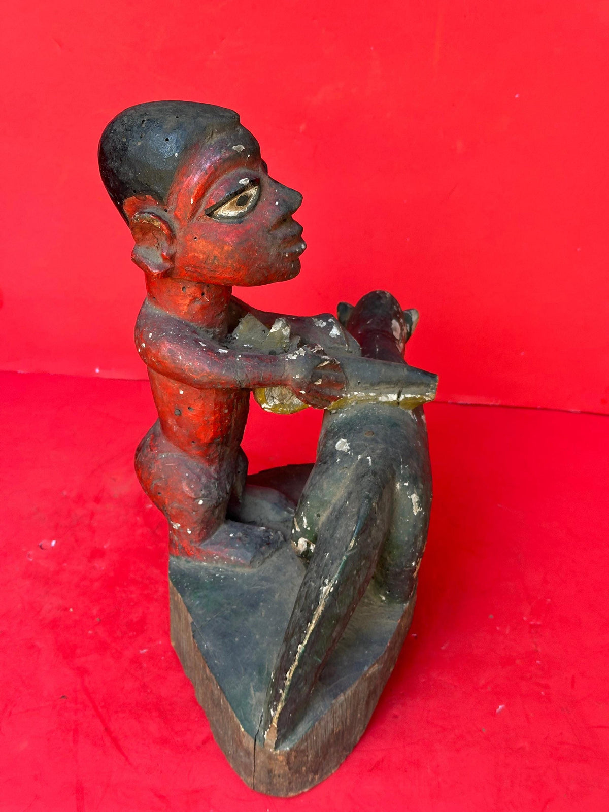 Vintage Yoruba Shrine Sculpture: Man Performing Ritual Sacrifice 12.5"