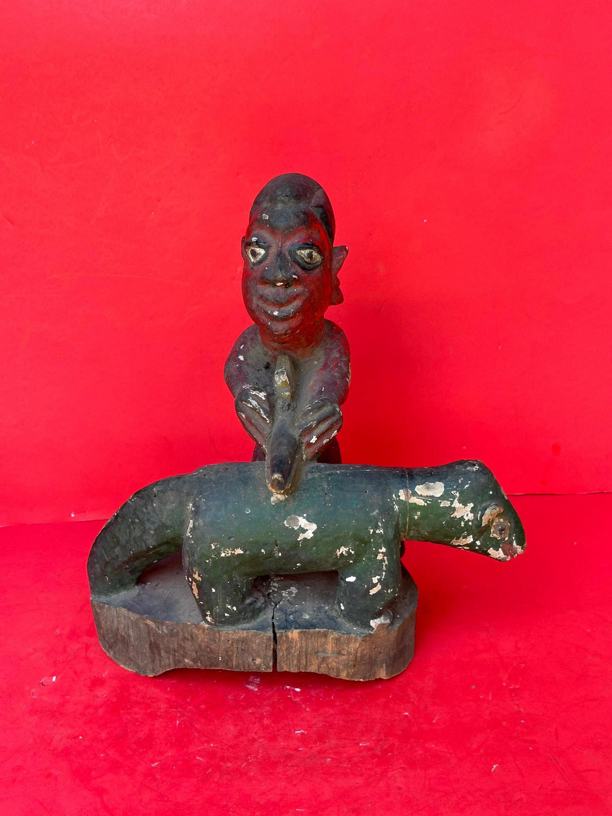 Vintage Yoruba Shrine Sculpture: Man Performing Ritual Sacrifice 12.5"