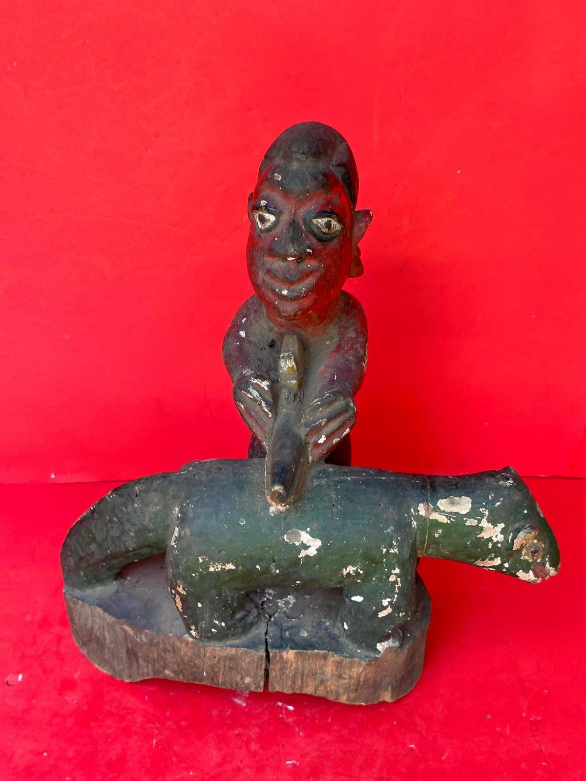 Vintage Yoruba Shrine Sculpture: Man Performing Ritual Sacrifice 12.5"