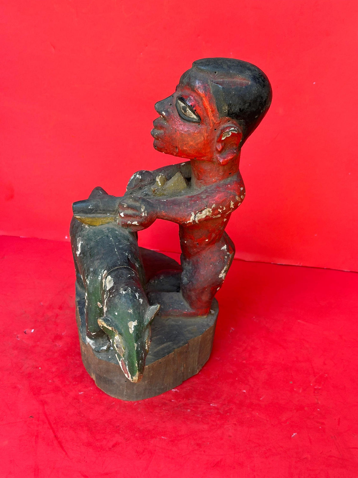 Vintage Yoruba Shrine Sculpture: Man Performing Ritual Sacrifice 12.5"
