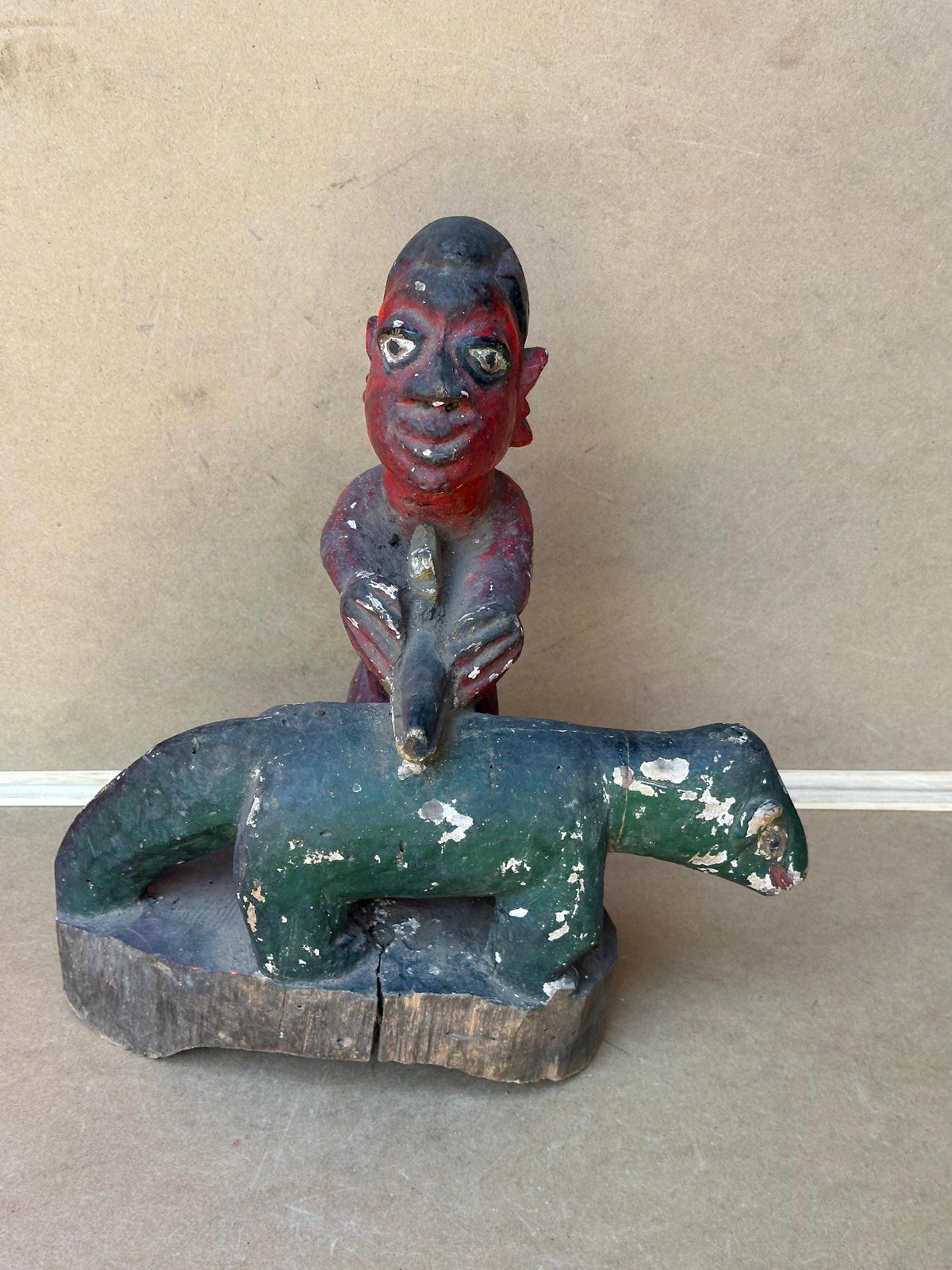 Vintage Yoruba Shrine Sculpture: Man Performing Ritual Sacrifice 12.5"