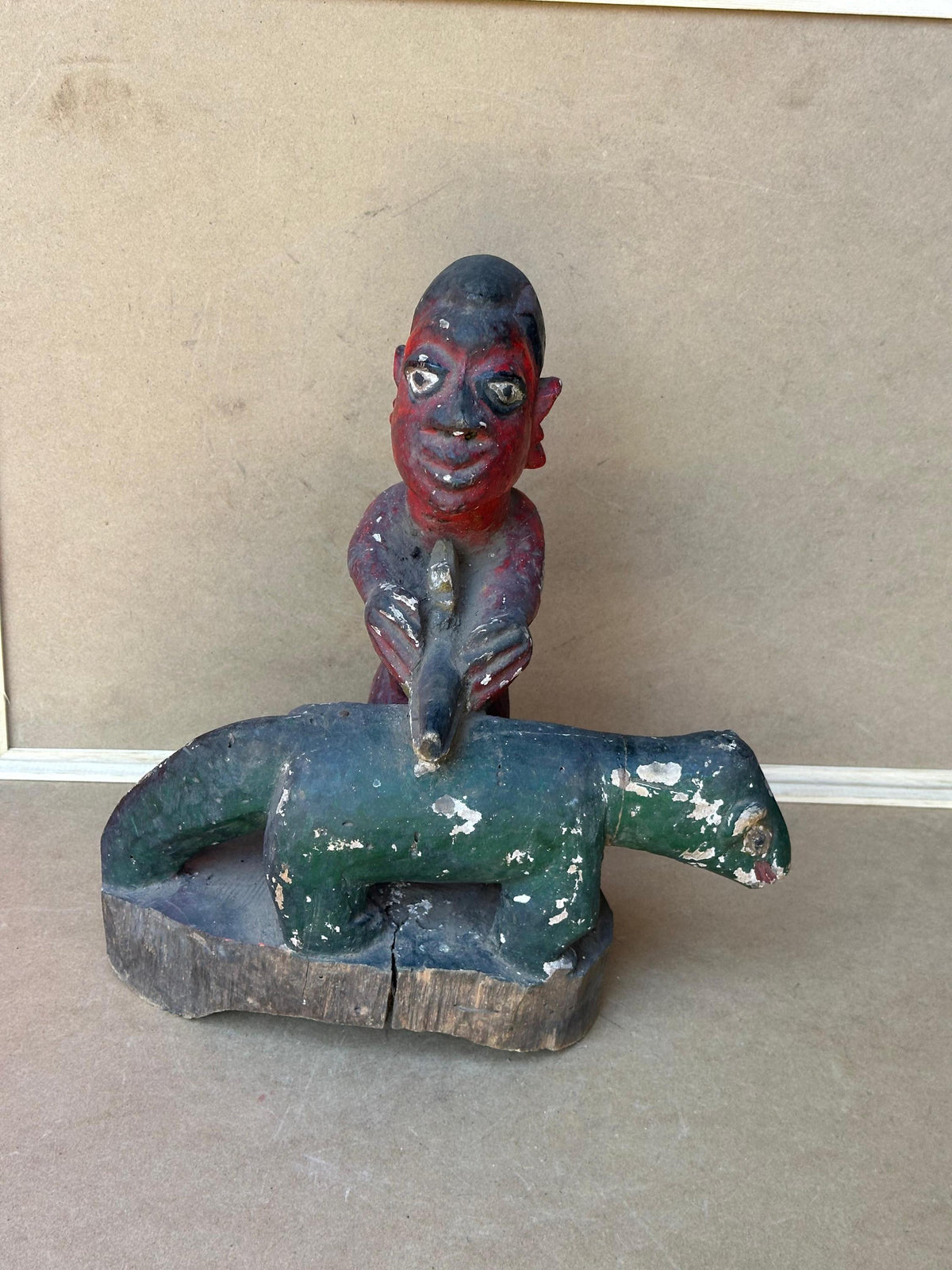 Vintage Yoruba Shrine Sculpture: Man Performing Ritual Sacrifice 12.5"