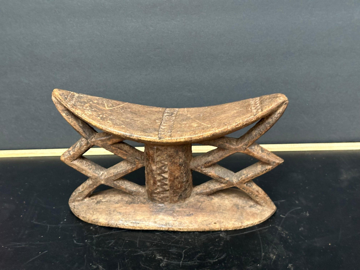 Vintage Dogon Headrest / Neck Support (Bargu) | Geometric Lattice Design | 10.5"
