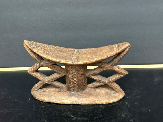 Vintage Dogon Headrest / Neck Support (Bargu) | Geometric Lattice Design | 10.5"