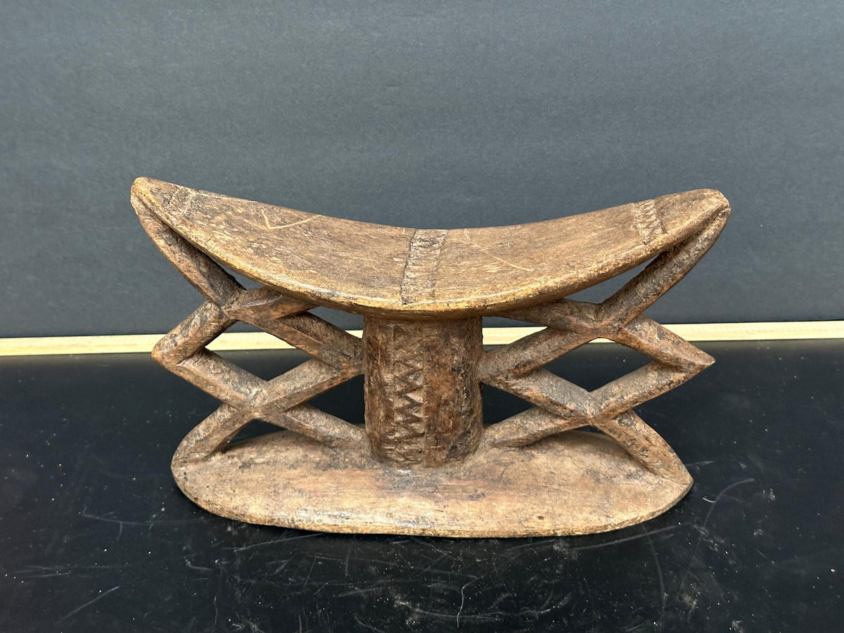 Vintage Dogon Headrest / Neck Support (Bargu) | Geometric Lattice Design | 10.5"