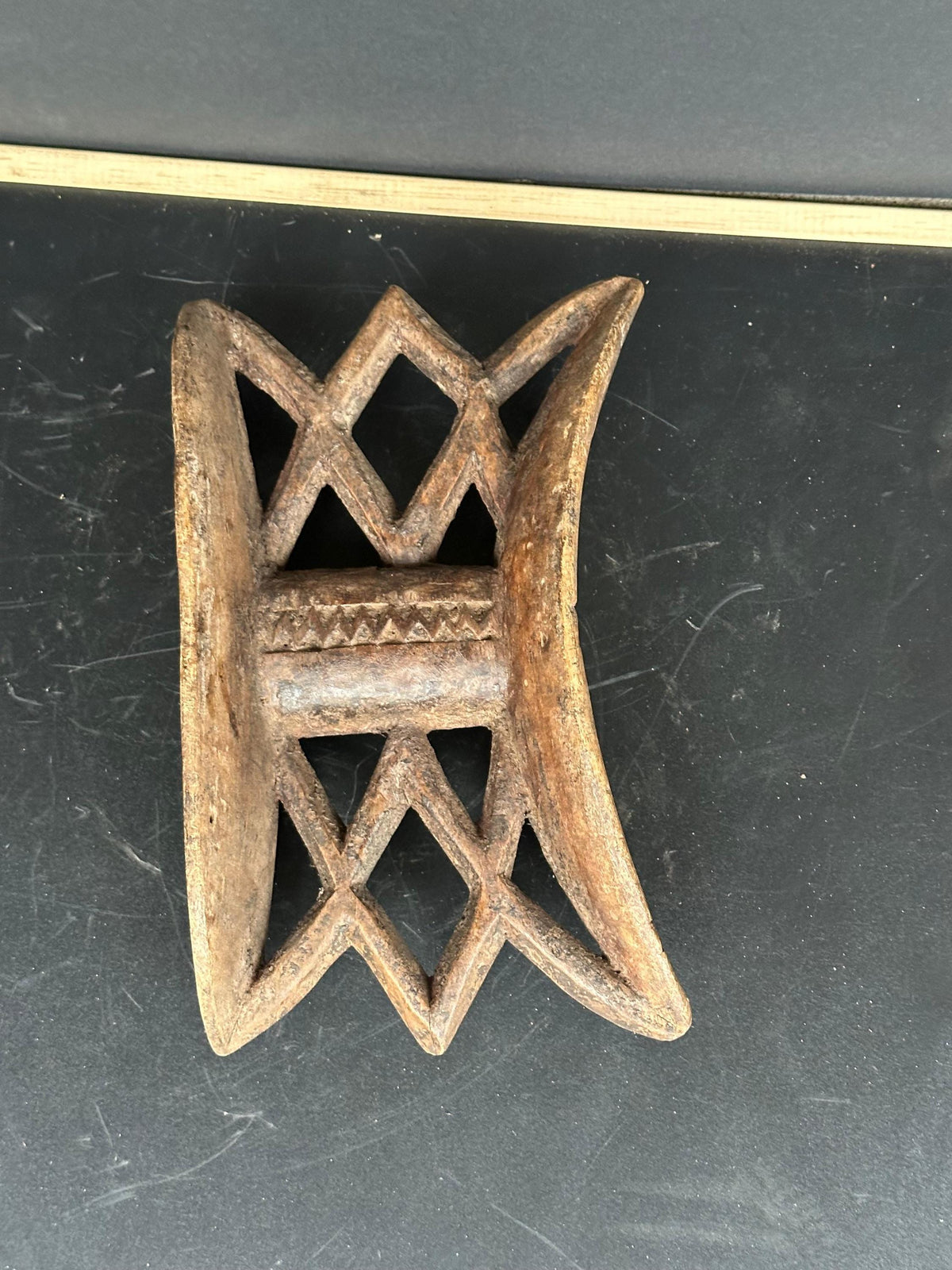 Vintage Dogon Headrest / Neck Support (Bargu) | Geometric Lattice Design | 10.5"