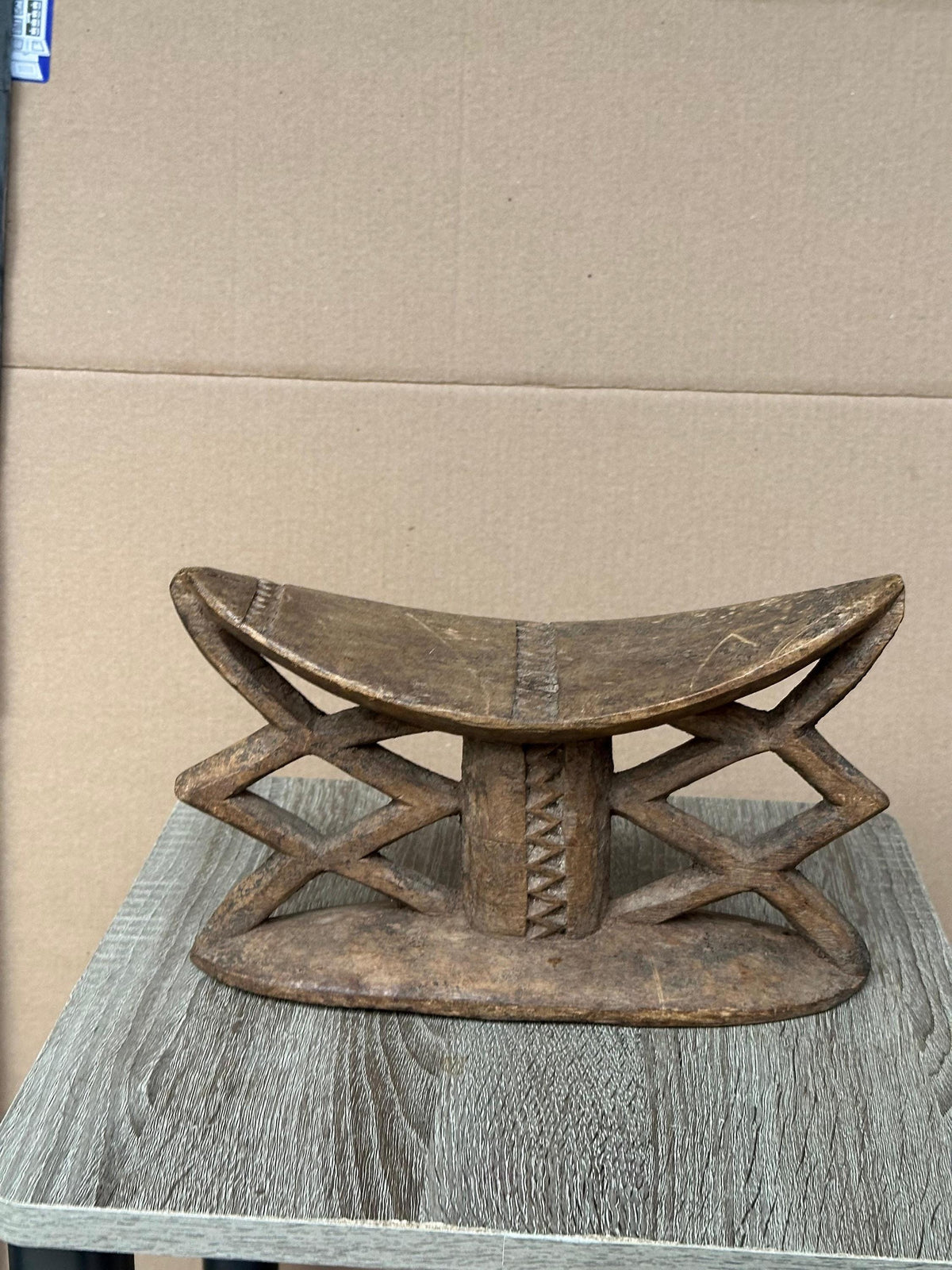 Vintage Dogon Headrest / Neck Support (Bargu) | Geometric Lattice Design | 10.5"
