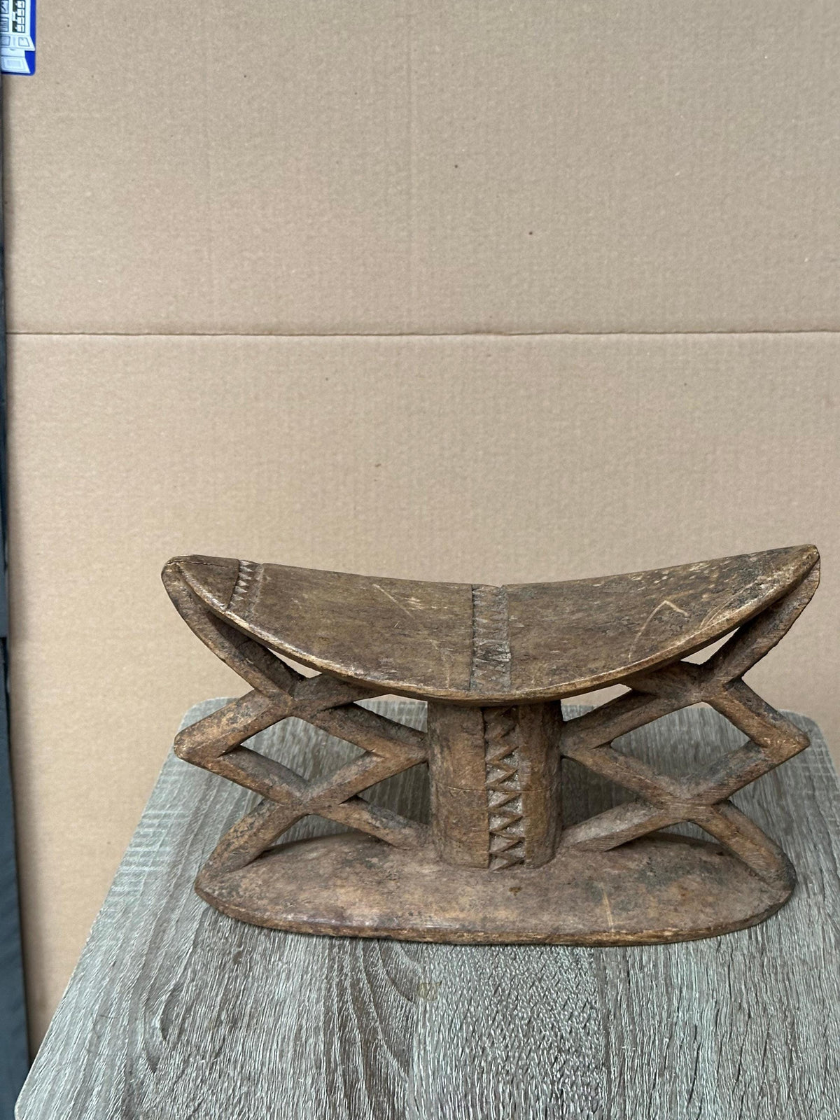Vintage Dogon Headrest / Neck Support (Bargu) | Geometric Lattice Design | 10.5"