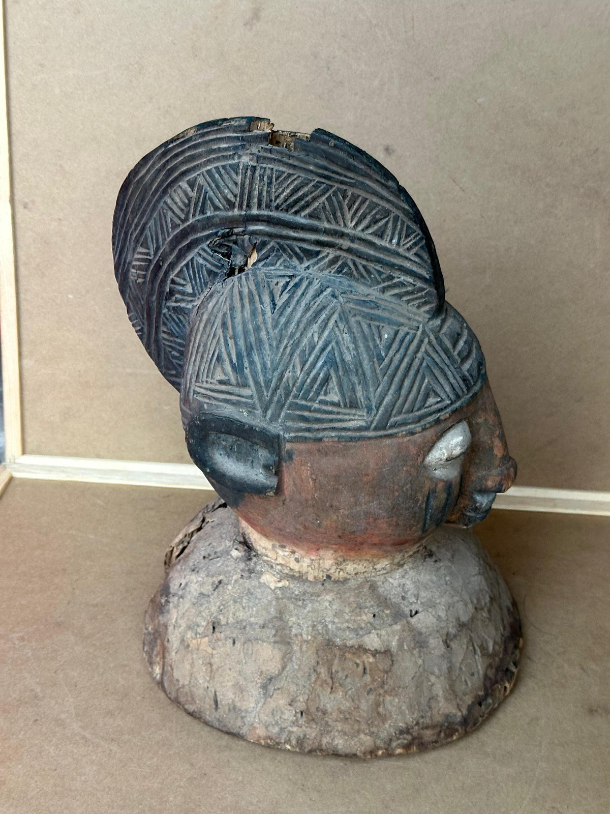 Vintage Yoruba Gelede Masquerade Head Crest - Elaborate Coiffure (12.5")