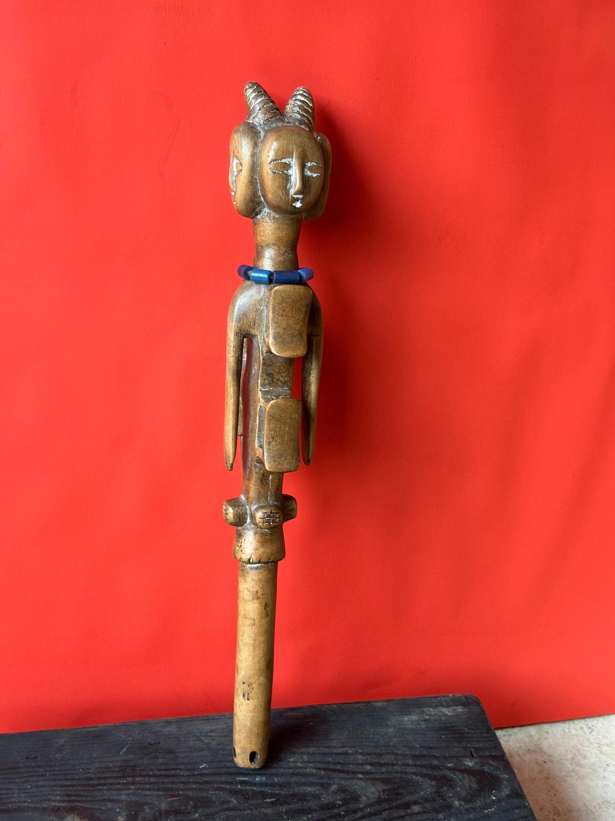 Vintage Ewe Ceremonial Wand/Baton (Heda) - Triple-Faced Janus Finial with Crocodile