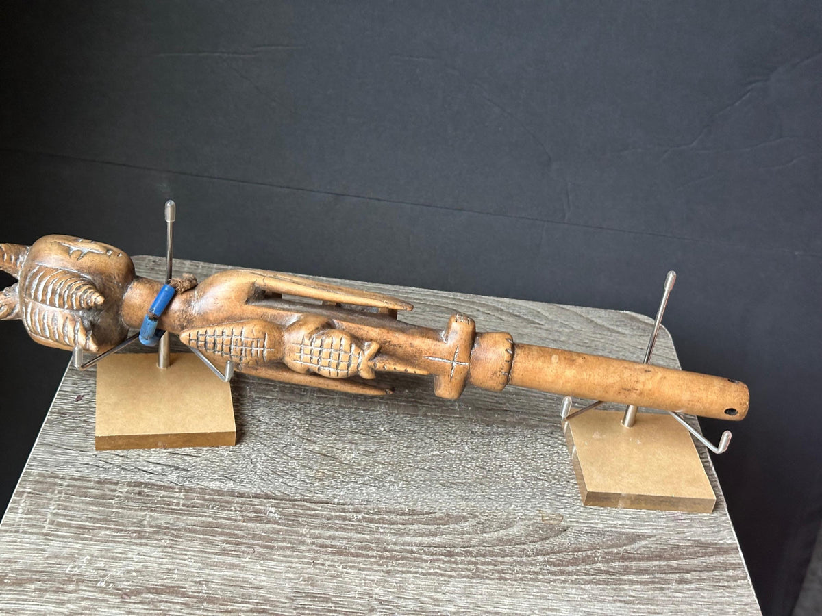 Vintage Ewe Ceremonial Wand/Baton (Heda) - Triple-Faced Janus Finial with Crocodile