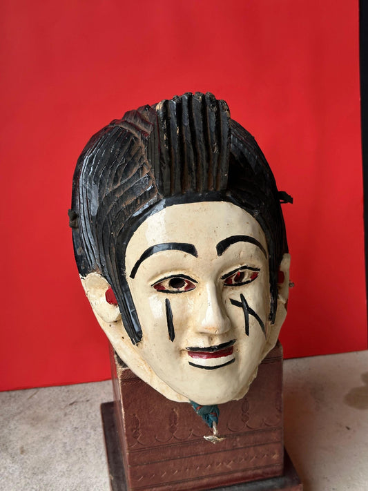 Vintage Igala Dance Mask Character Spirit Coiffure Carved Wood Nigeria 12"