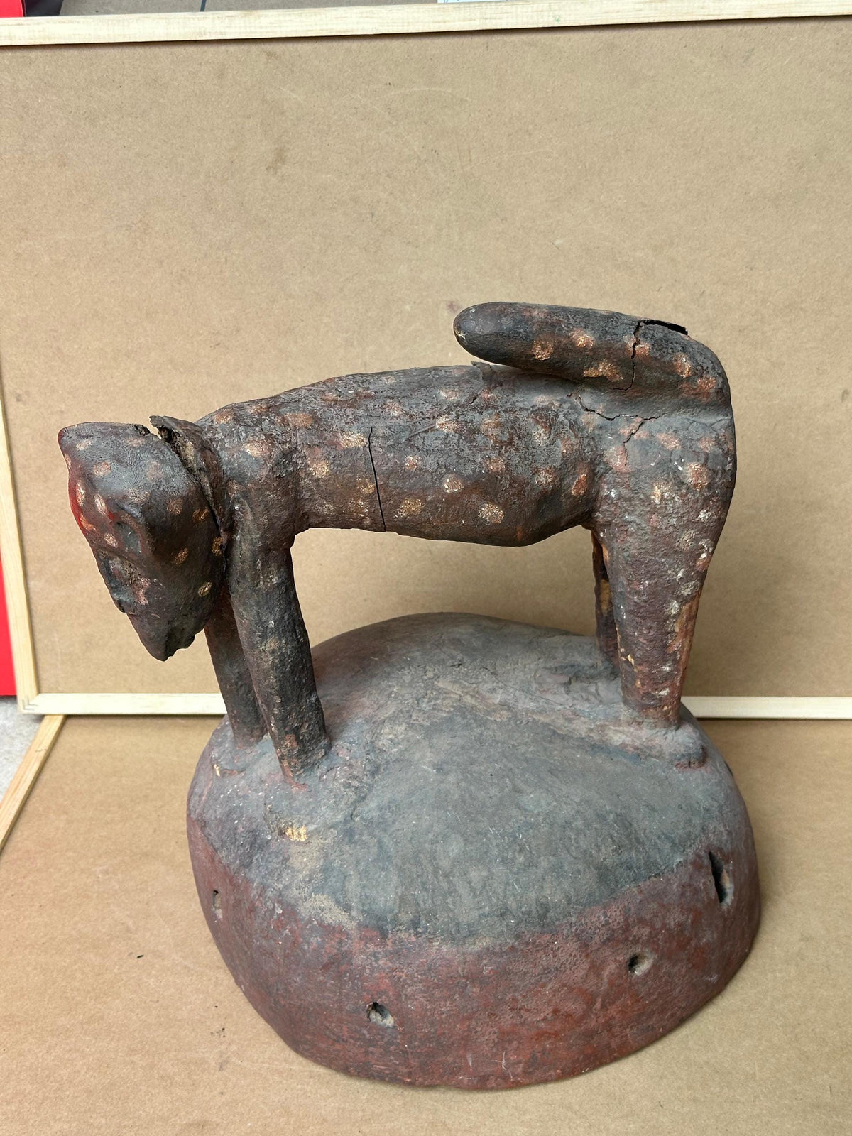 Vintage Yoruba Epa Helmet Mask Leopard Finial Carved Wood Nigeria African Art