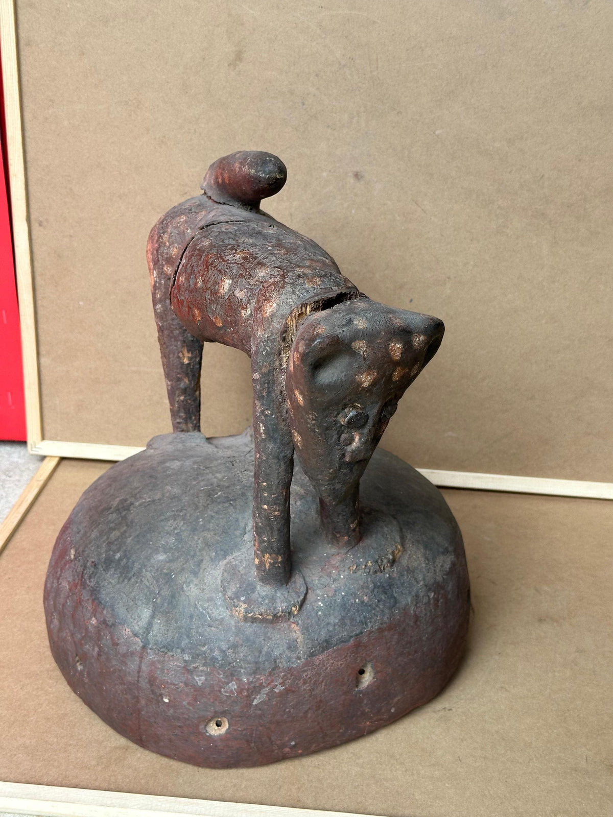 Vintage Yoruba Epa Helmet Mask Leopard Finial Carved Wood Nigeria African Art