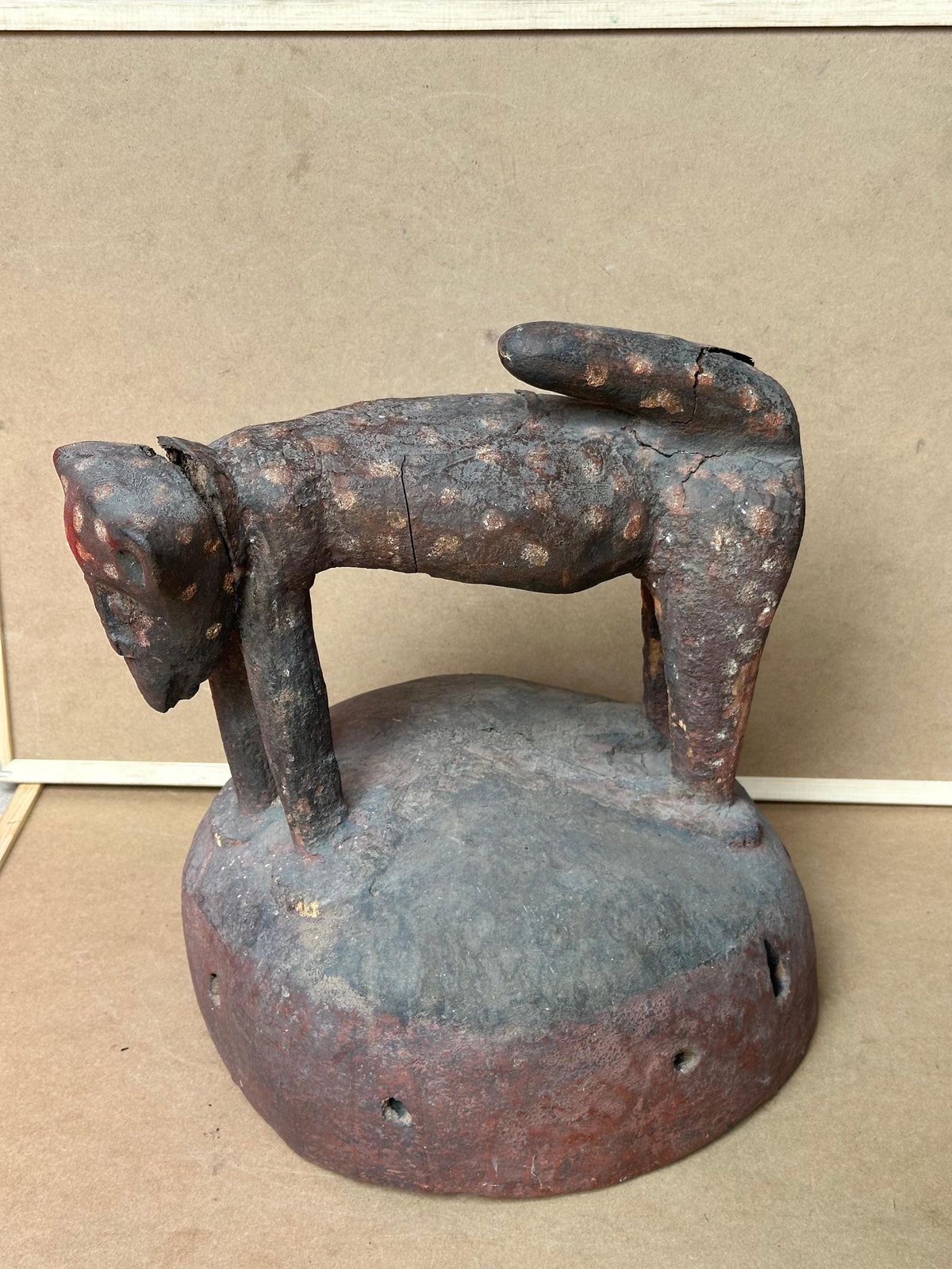 Vintage Yoruba Epa Helmet Mask Leopard Finial Carved Wood Nigeria African Art