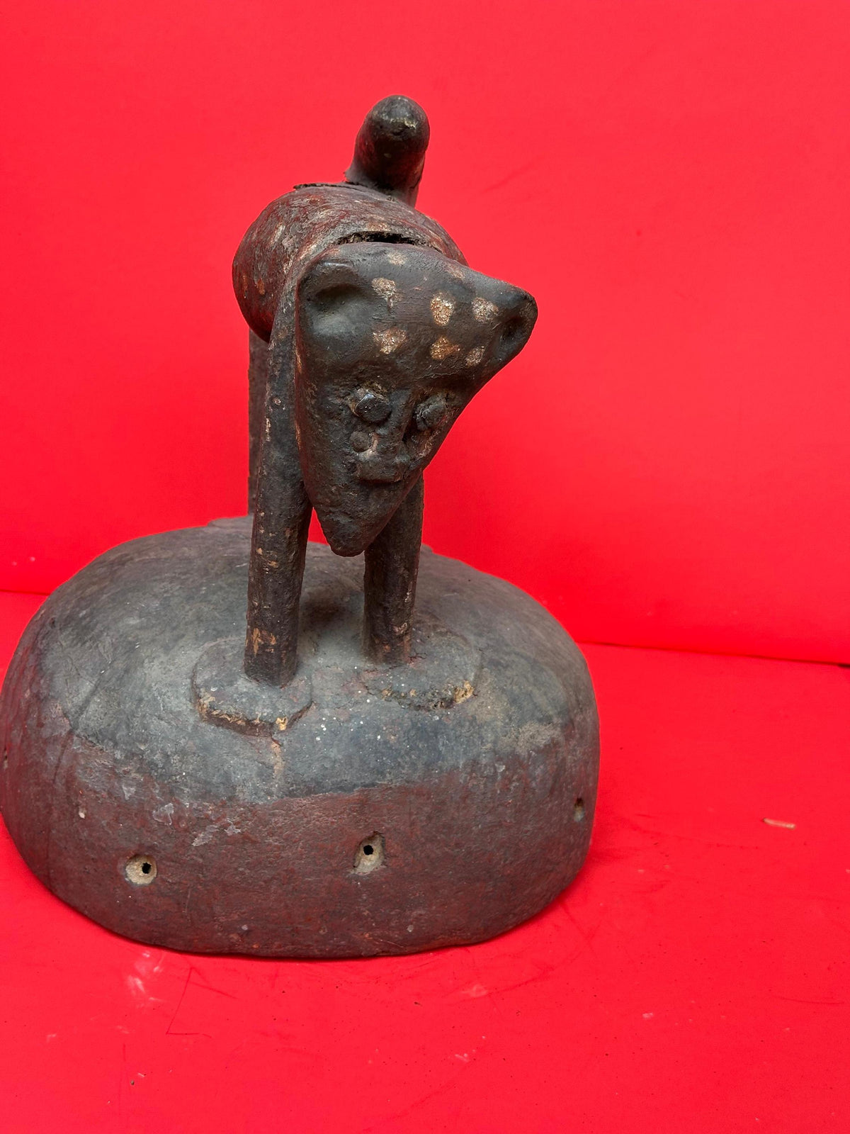 Vintage Yoruba Epa Helmet Mask Leopard Finial Carved Wood Nigeria African Art