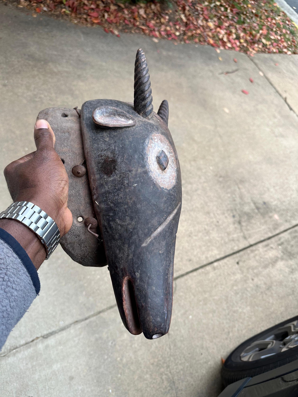Vintage Igala Ofogoli Antelope Mask Zoomorphic Headpiece Carved Wood 15"