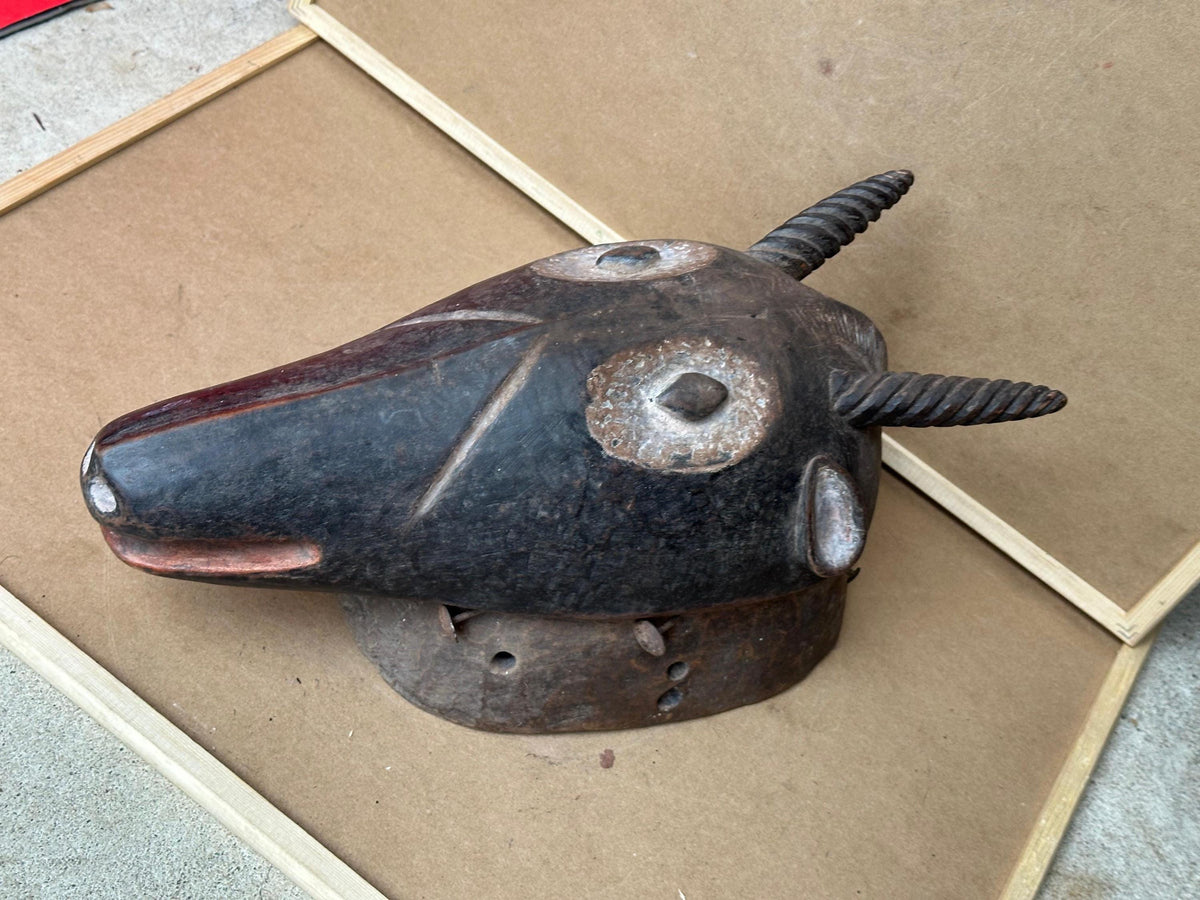 Vintage Igala Ofogoli Antelope Mask Zoomorphic Headpiece Carved Wood 15"