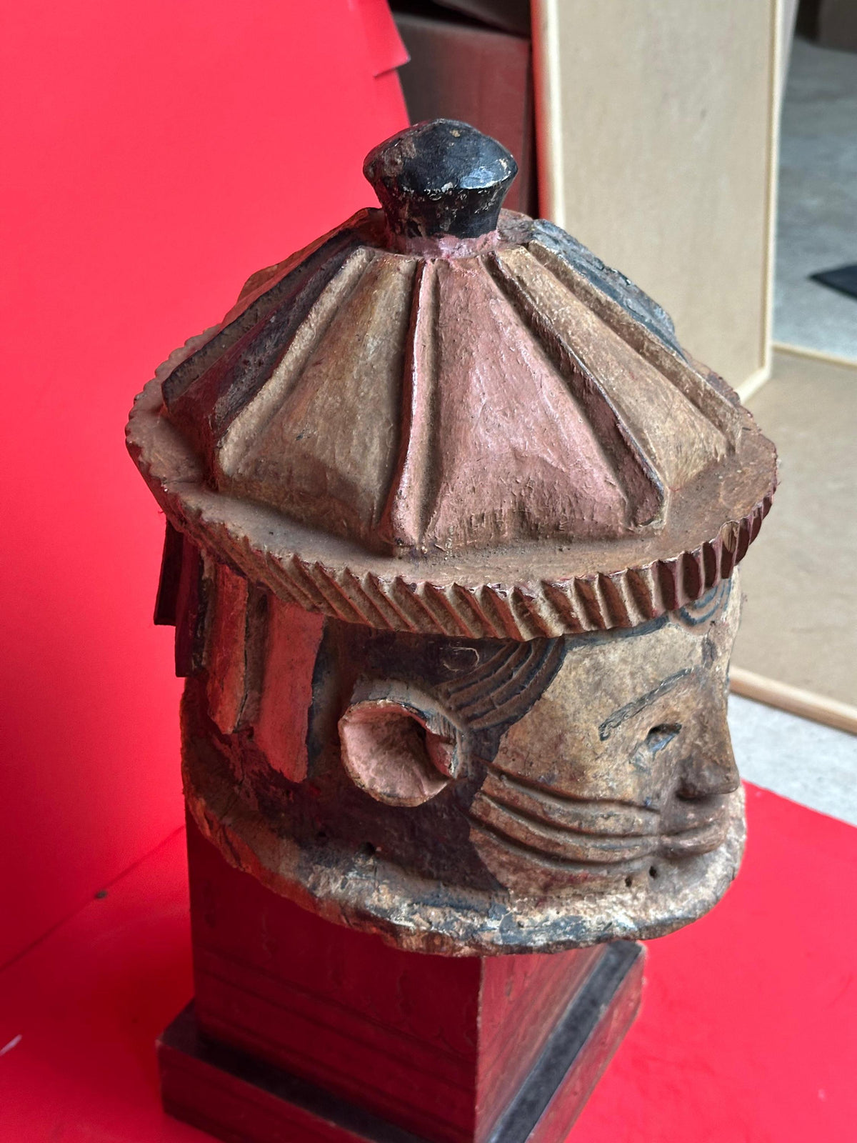 Vintage Igala Helmet Mask Ancestral Portrait Carved Wood Nigeria African 10"