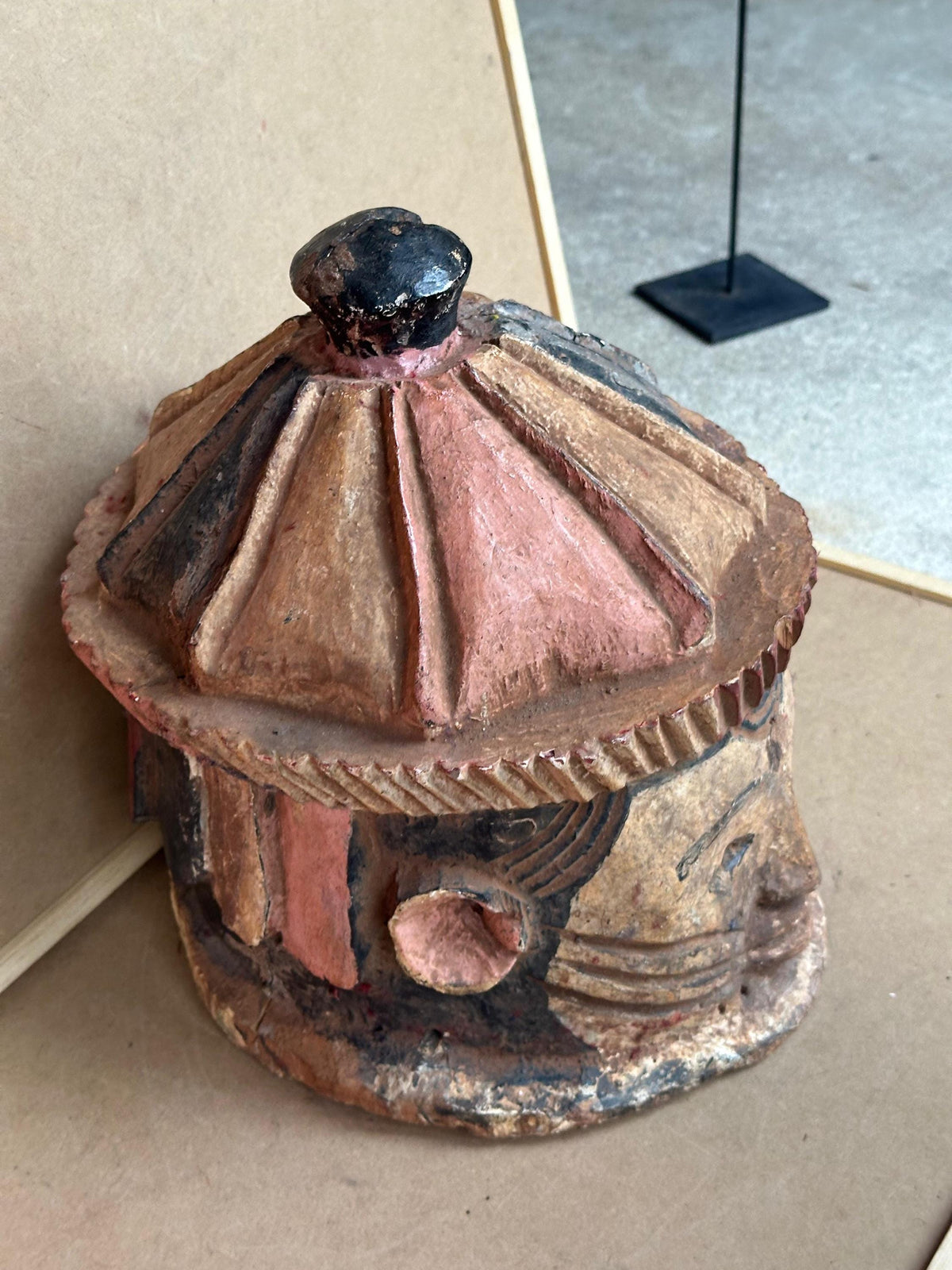 Vintage Igala Helmet Mask Ancestral Portrait Carved Wood Nigeria African 10"