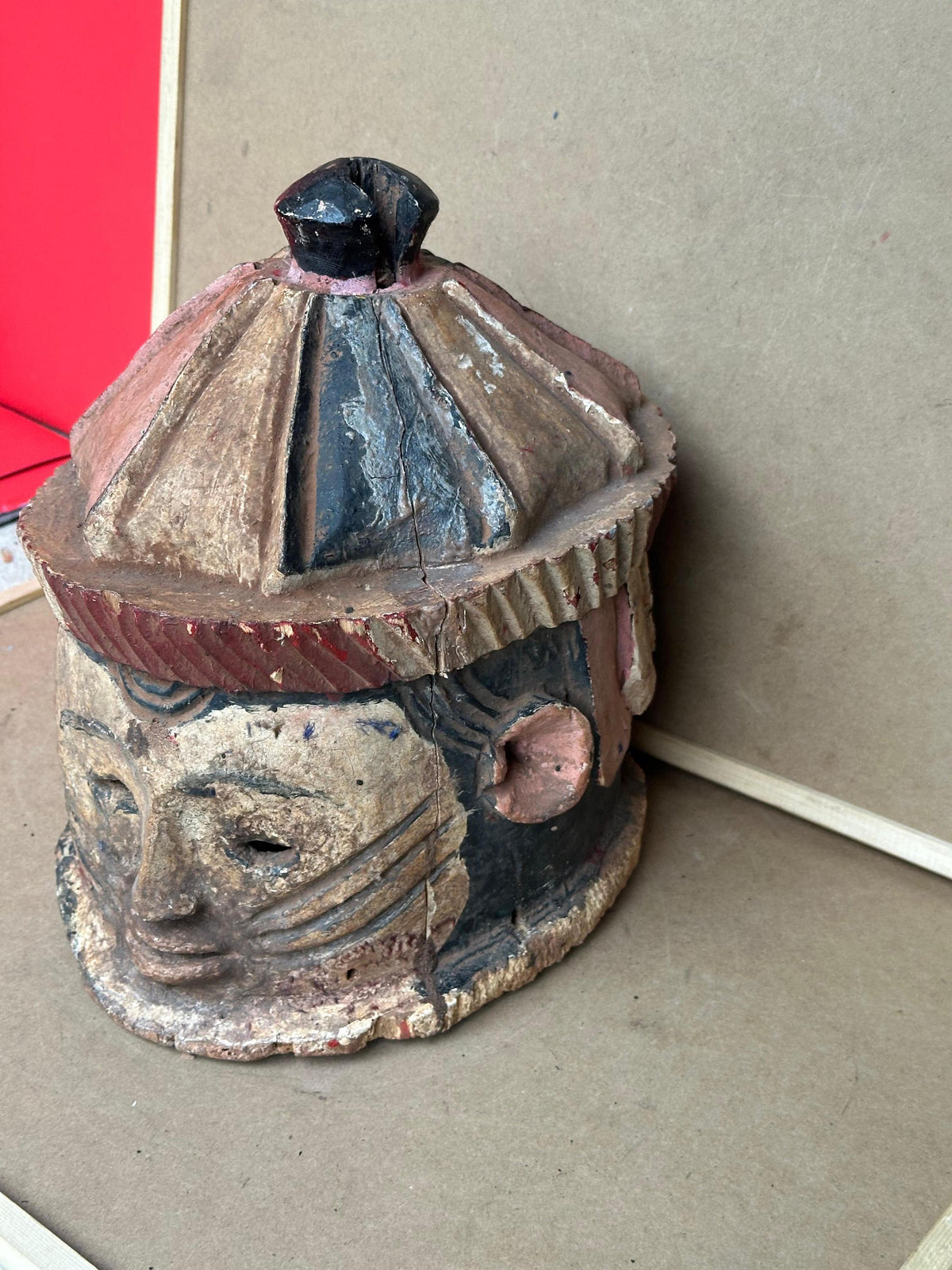 Vintage Igala Helmet Mask Ancestral Portrait Carved Wood Nigeria African 10"