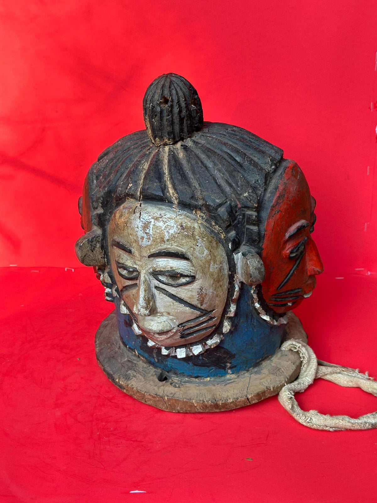 Vintage Igala Egu Four Faced Helmet Mask Odumado Carved Wood Nigeria African
