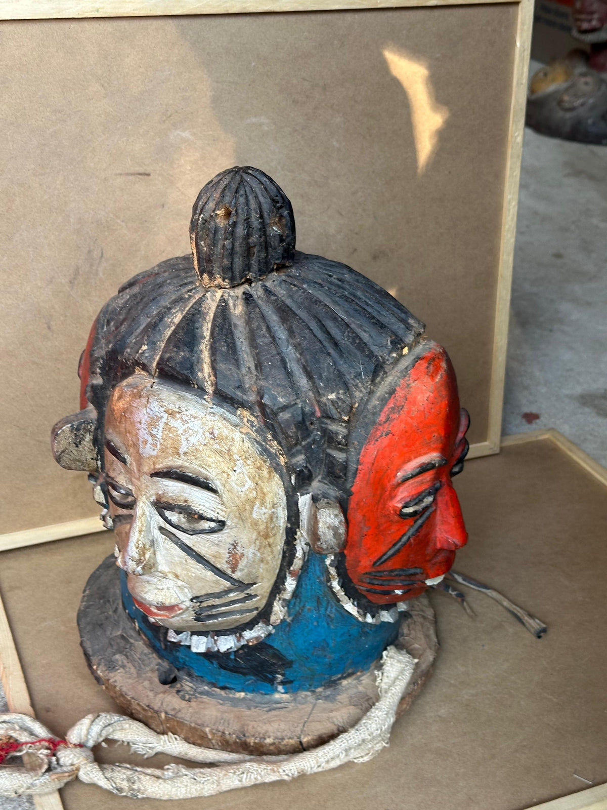 Vintage Igala Egu Four Faced Helmet Mask Odumado Carved Wood Nigeria African