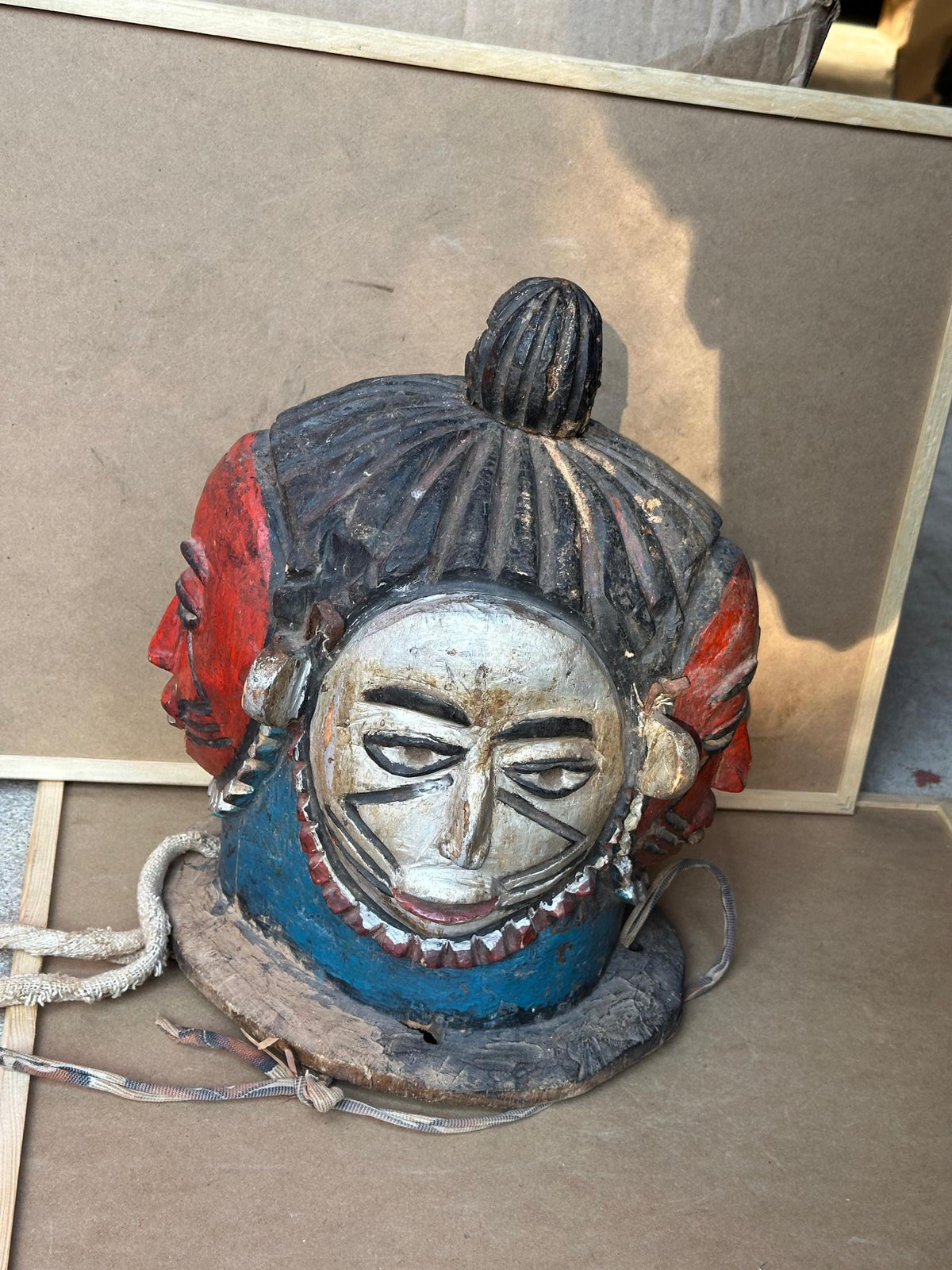 Vintage Igala Egu Four Faced Helmet Mask Odumado Carved Wood Nigeria African