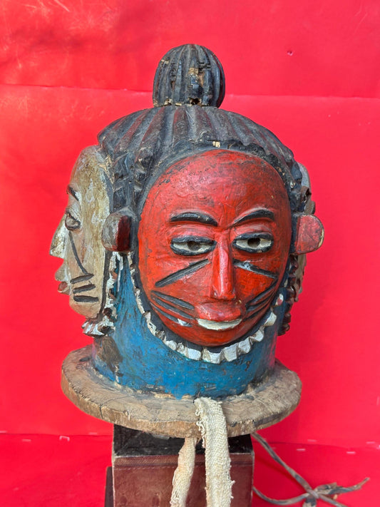 Vintage Igala Egu Four Faced Helmet Mask Odumado Carved Wood Nigeria African