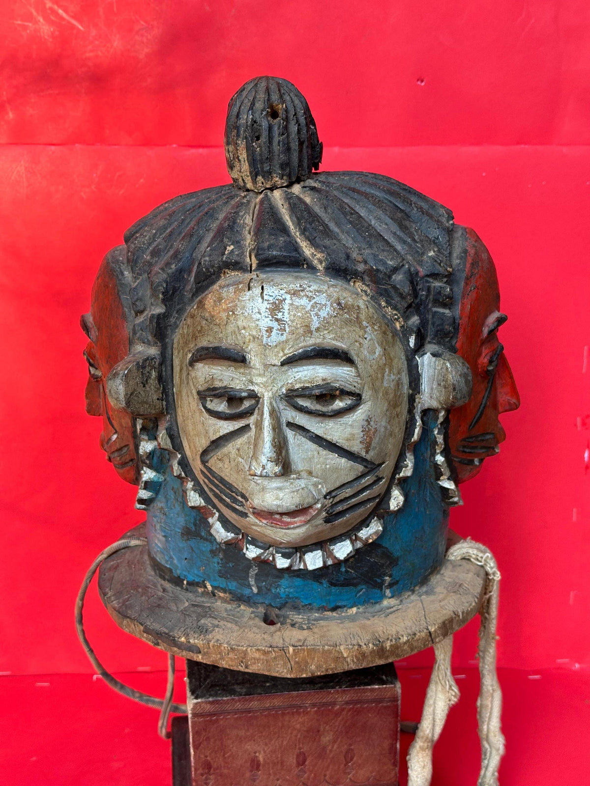 Vintage Igala Egu Four Faced Helmet Mask Odumado Carved Wood Nigeria African