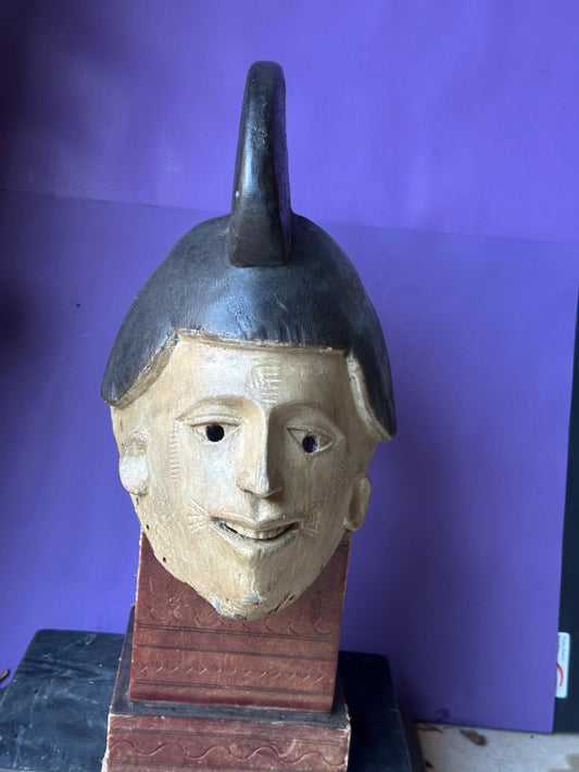 Vintage Igbo Mmwo Maiden Spirit Mask White Pigment Crest Carved Wood Nigeria 18"