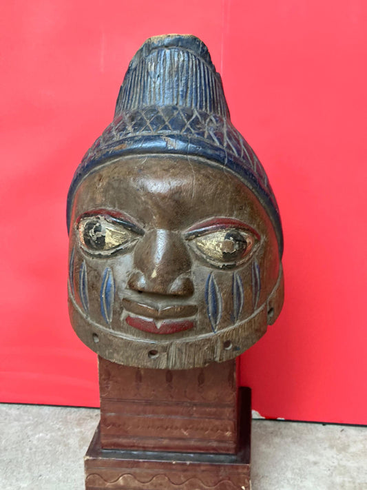 Vintage Yoruba Gelede Helmet Mask Ipele Female Spirit Carved Wood Nigeria 12"