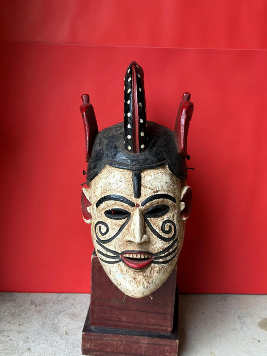 Vintage Igala Dance Mask White Faced Female Spirit Headdress Carved Wood 16"