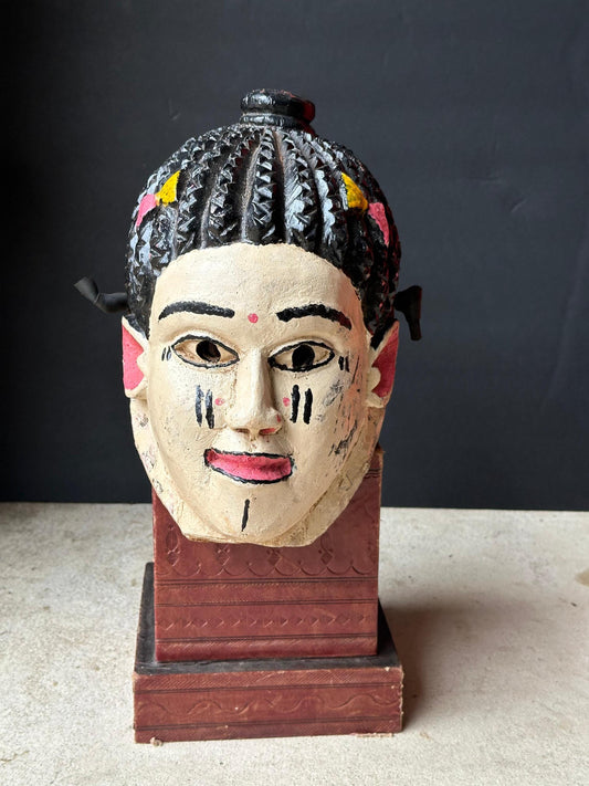 Vintage Igala Maiden Spirit Mask Braided Coiffure Carved Wood Nigeria 11.5"