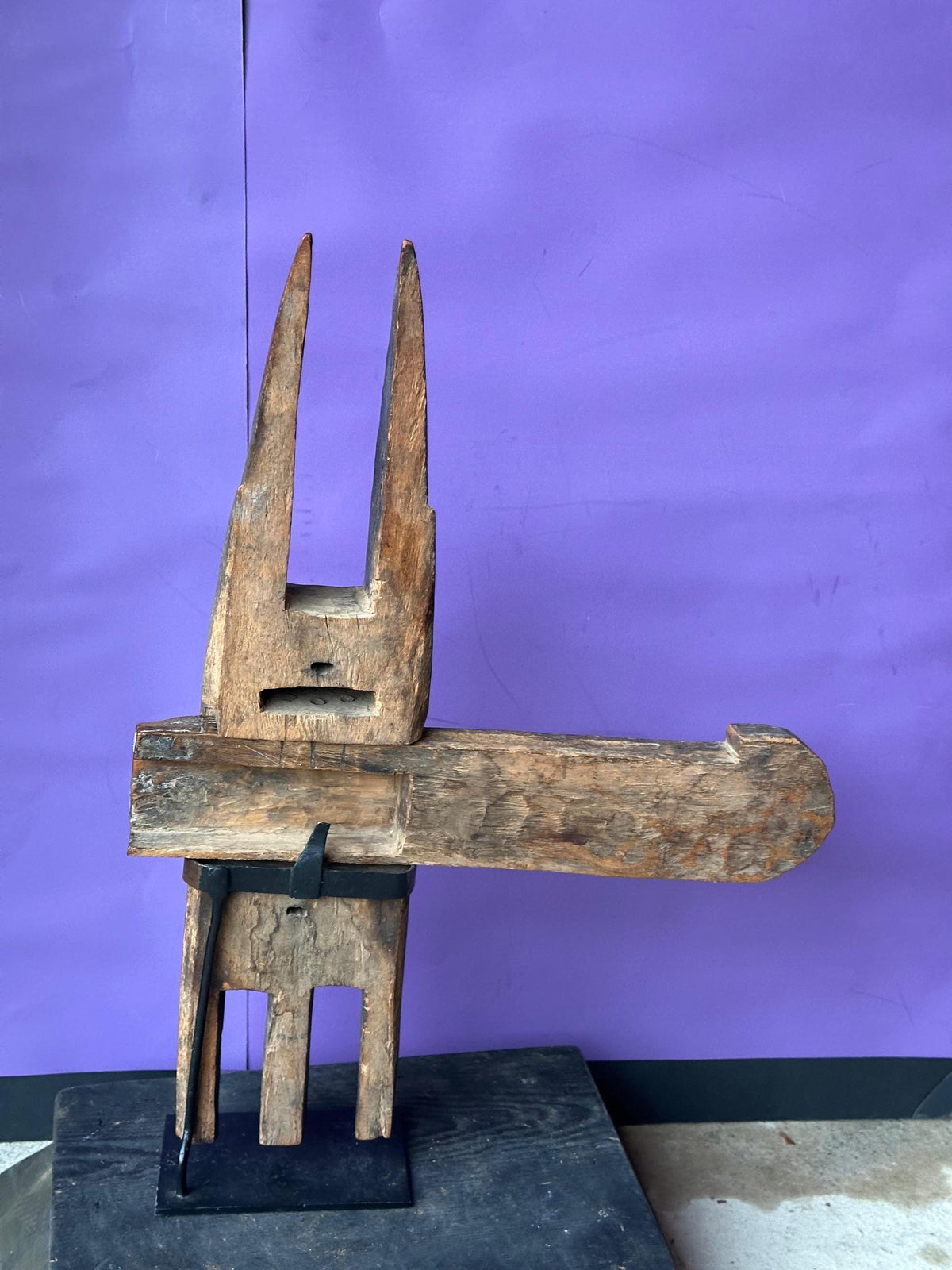 Vintage Dogon Door Lock Ta Koro Crocodile Antelope Carved Wood Mali African 21"
