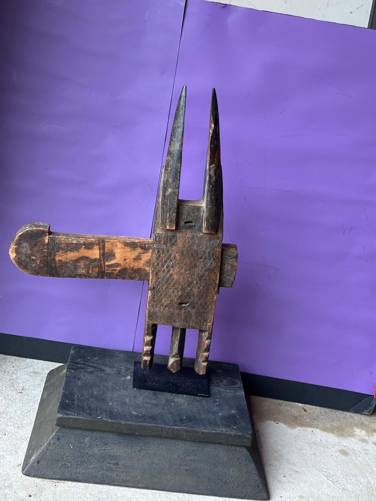 Vintage Dogon Door Lock Ta Koro Crocodile Antelope Carved Wood Mali African 21"