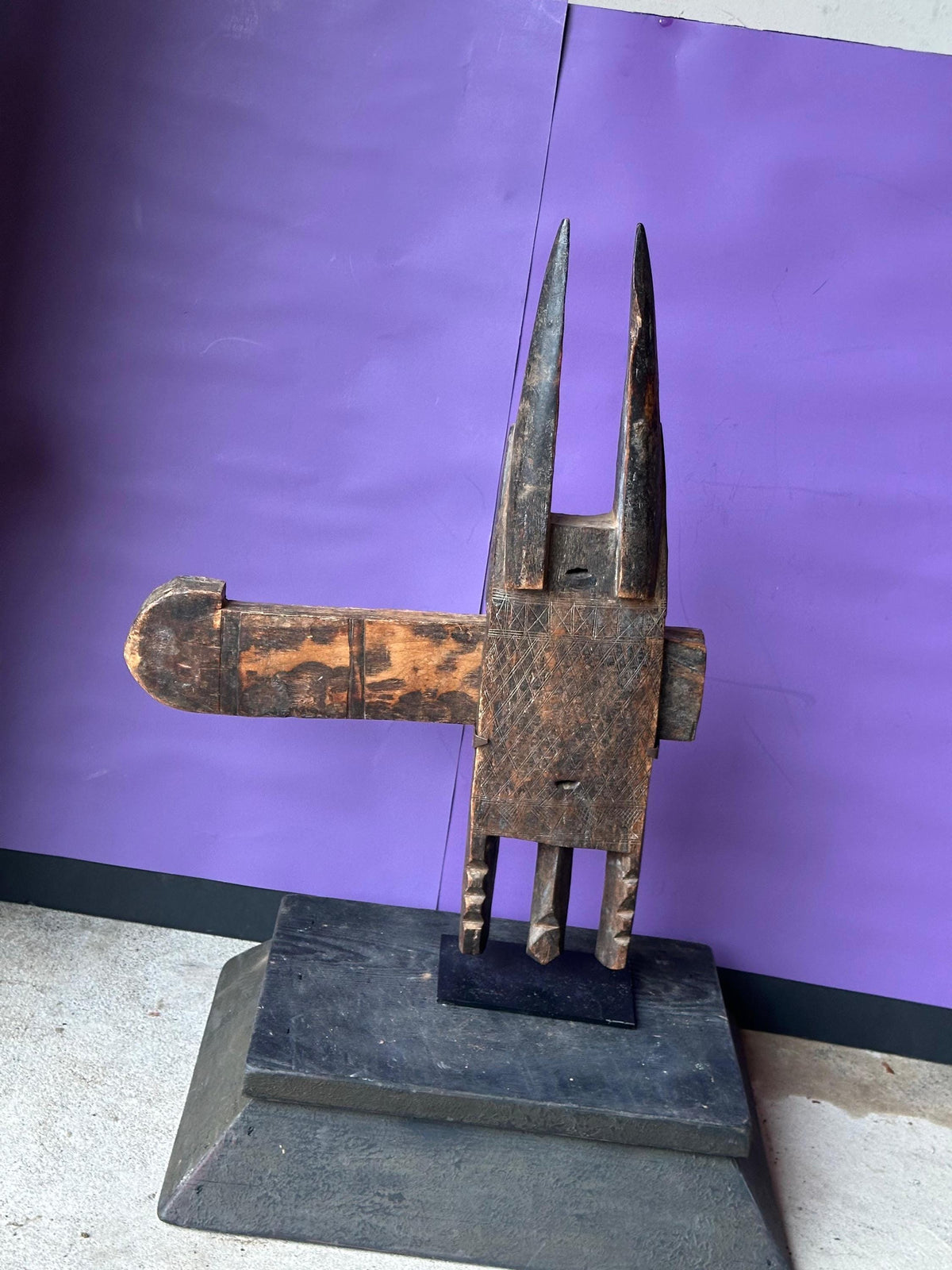 Vintage Dogon Door Lock Ta Koro Crocodile Antelope Carved Wood Mali African 21"