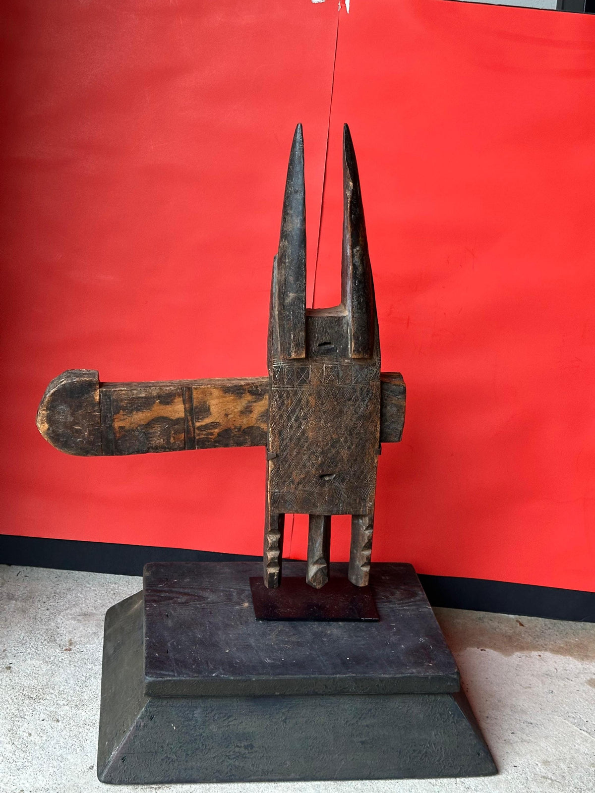 Vintage Dogon Door Lock Ta Koro Crocodile Antelope Carved Wood Mali African 21"