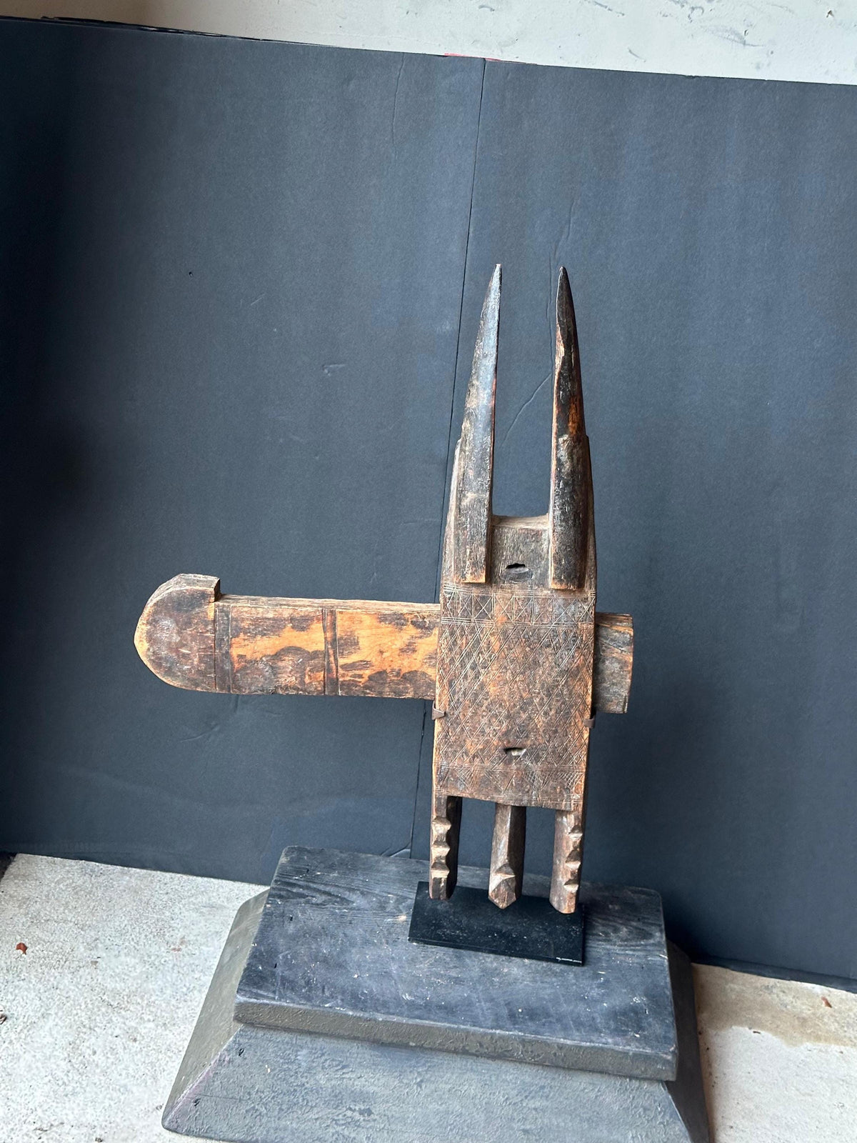 Vintage Dogon Door Lock Ta Koro Crocodile Antelope Carved Wood Mali African 21"