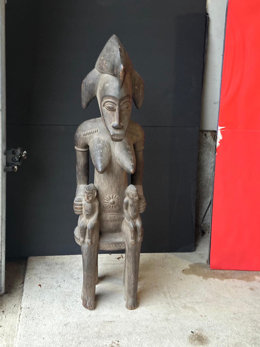 Vintage Senufo Maternity Figure with Twin Infants – Monumental Seated Mother 36"