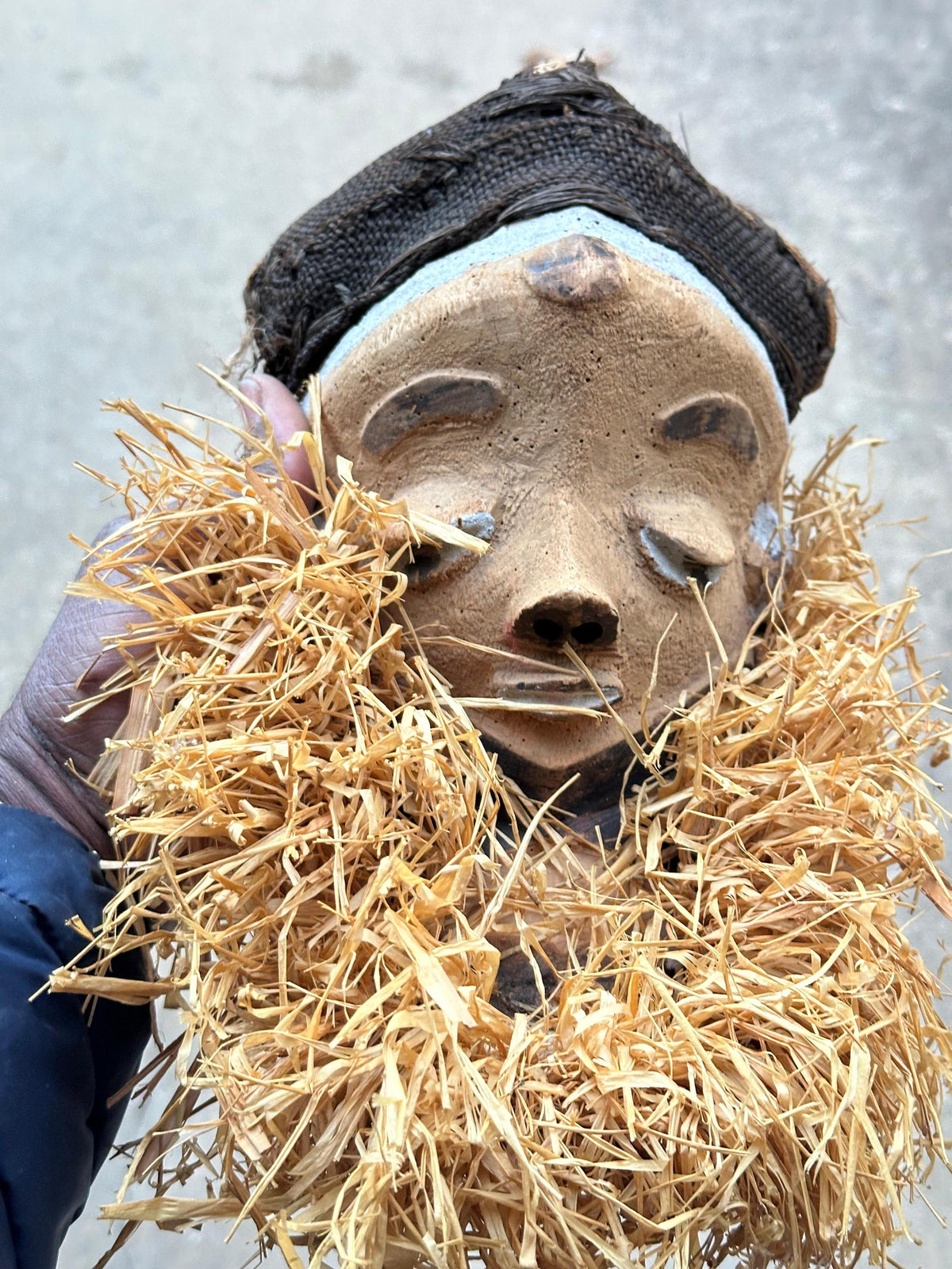 Vintage Pende Mbuya Mask Bearded Ancestor Carved Wood DR Congo African 11"