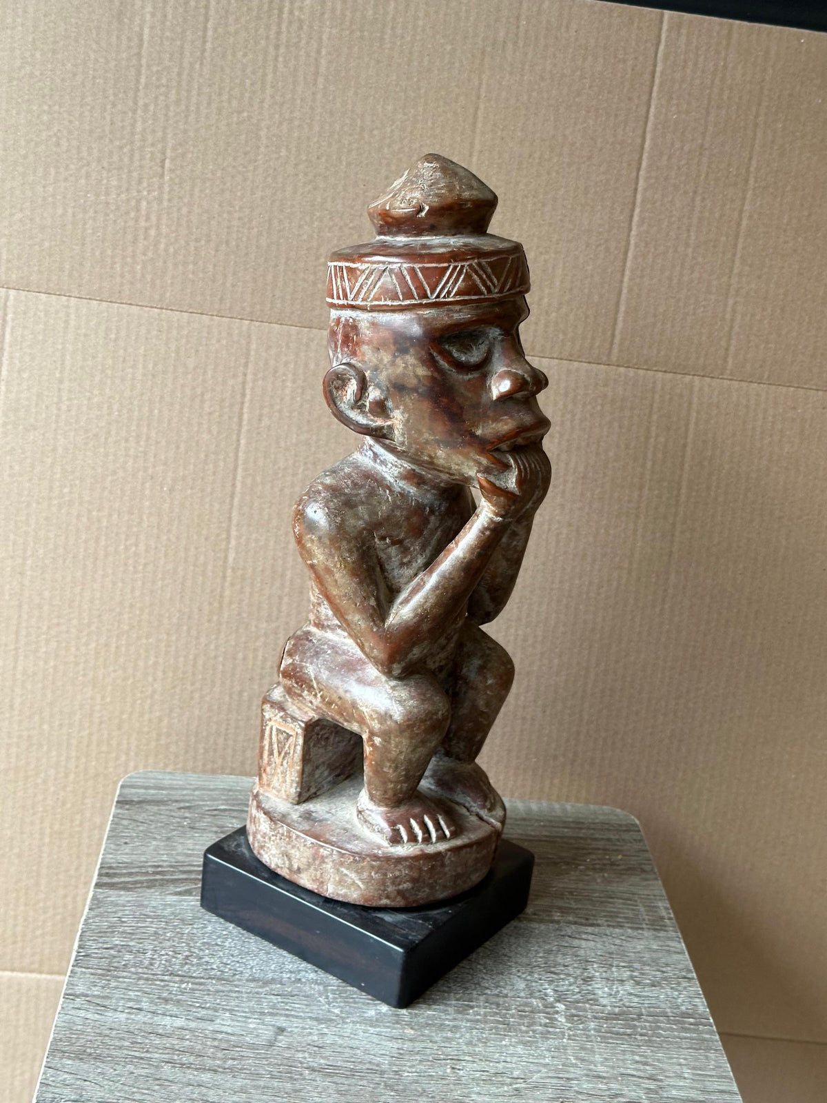 Kongo Yombe Carved Wood Ancestor Figure Mfumu Kanda African Statue DRC 15"