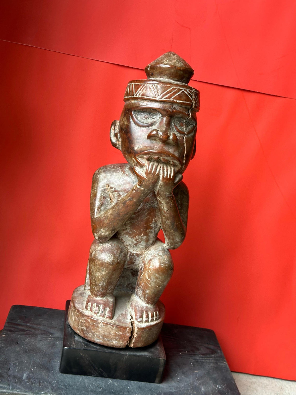 Kongo Yombe Carved Wood Ancestor Figure Mfumu Kanda African Statue DRC 15"