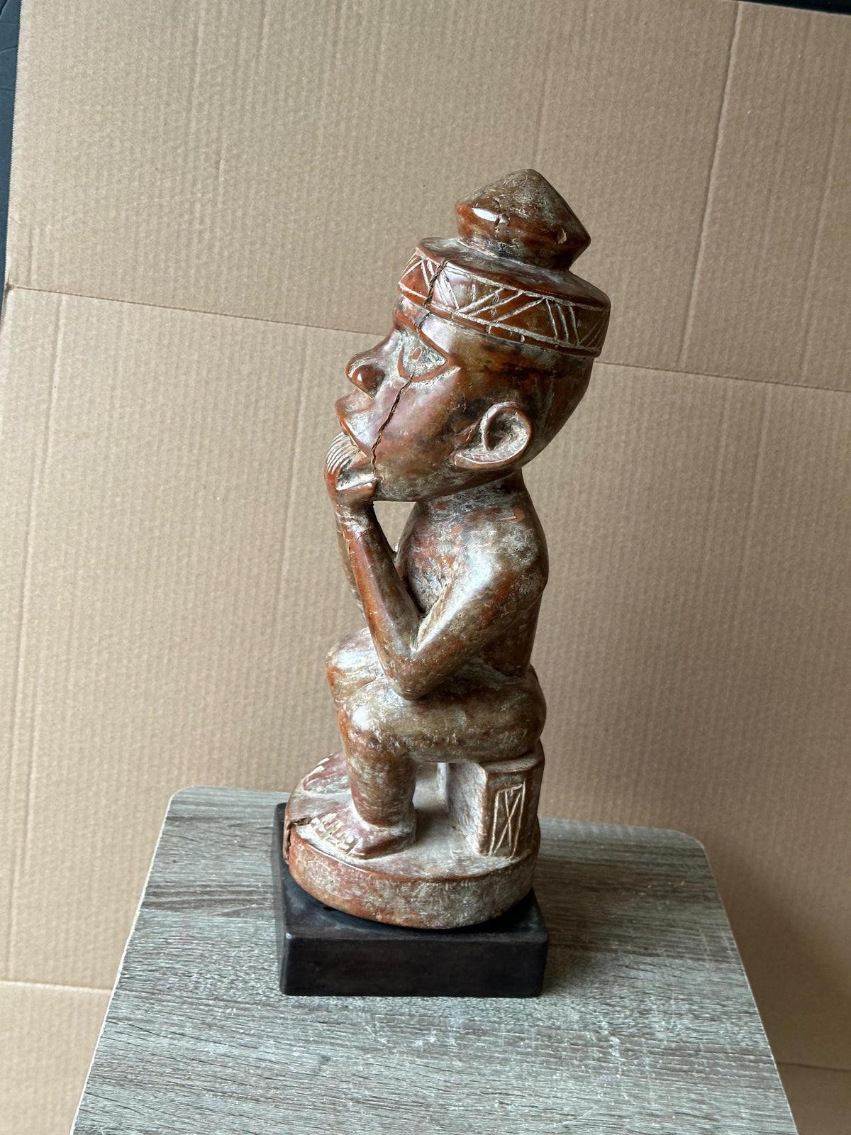 Kongo Yombe Carved Wood Ancestor Figure Mfumu Kanda African Statue DRC 15"