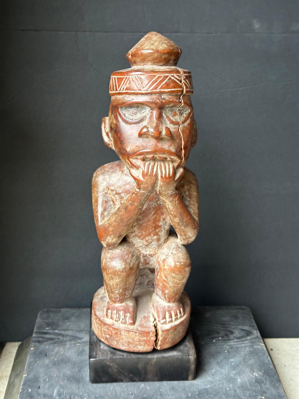 Kongo Yombe Carved Wood Ancestor Figure Mfumu Kanda African Statue DRC 15"