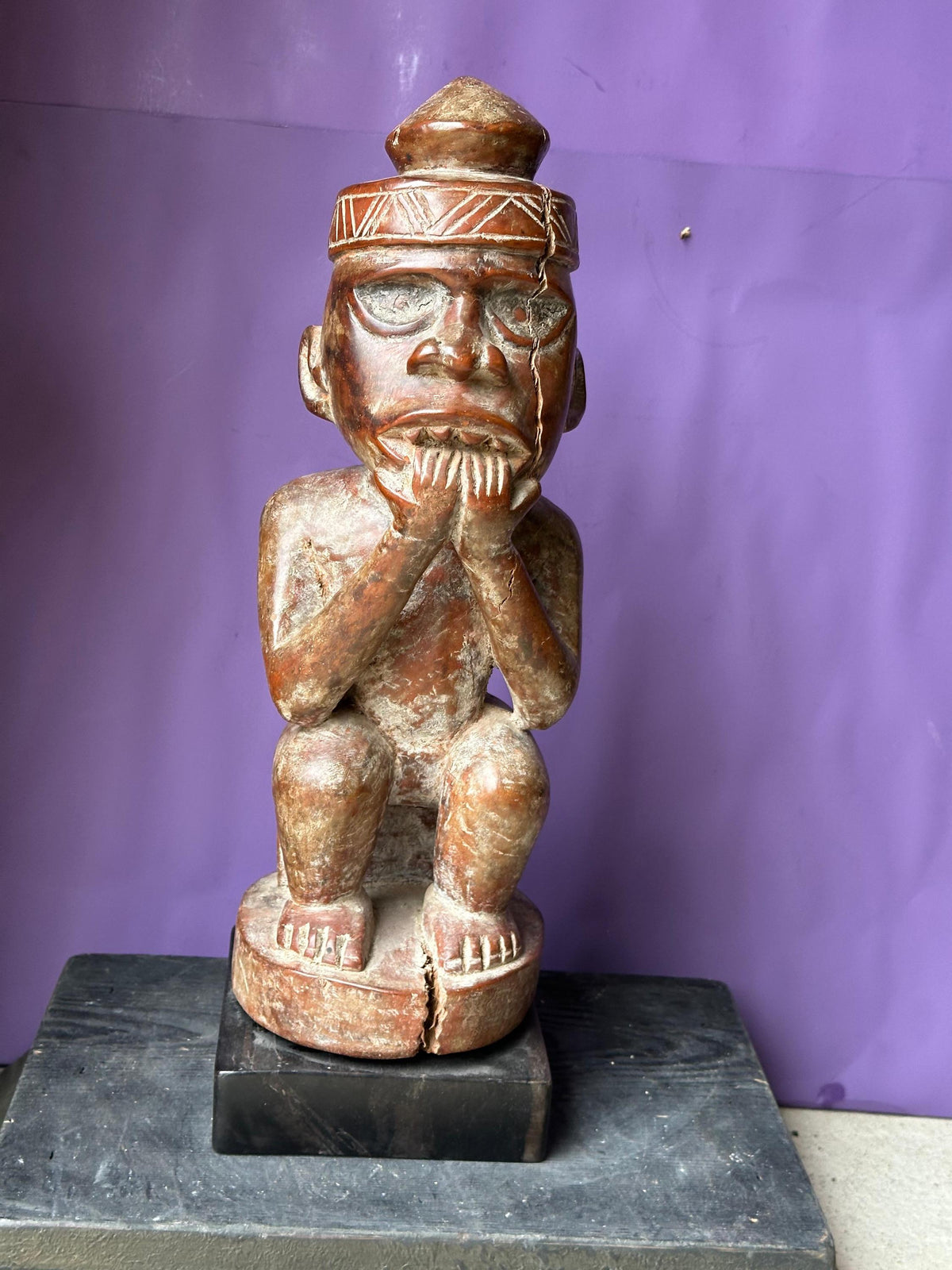 Kongo Yombe Carved Wood Ancestor Figure Mfumu Kanda African Statue DRC 15"